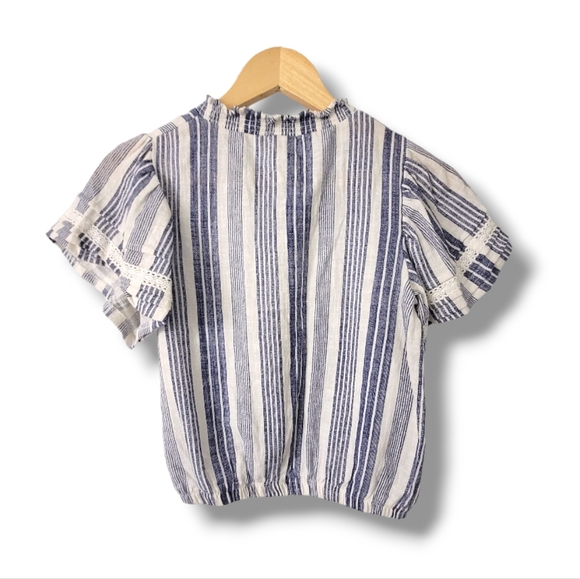 Jessica Simpson Girls Chambray Ruffle Sleeve Lace Striped Blouse 8/10 - Picture 2 of 5